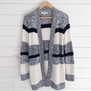 Loft Blue Striped Open Cardigan